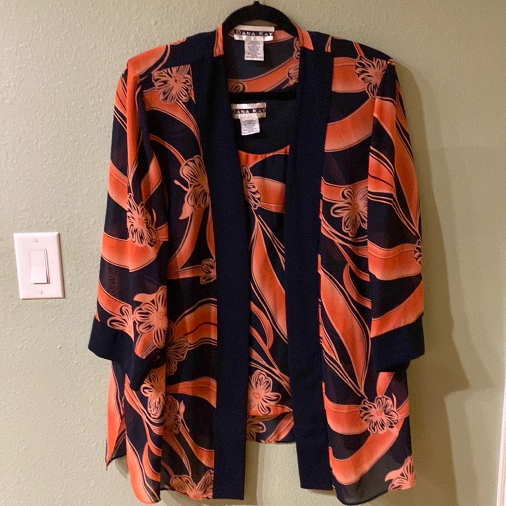 Dana Kay Navy & Orange Floral Open-Front Kimono Jacket